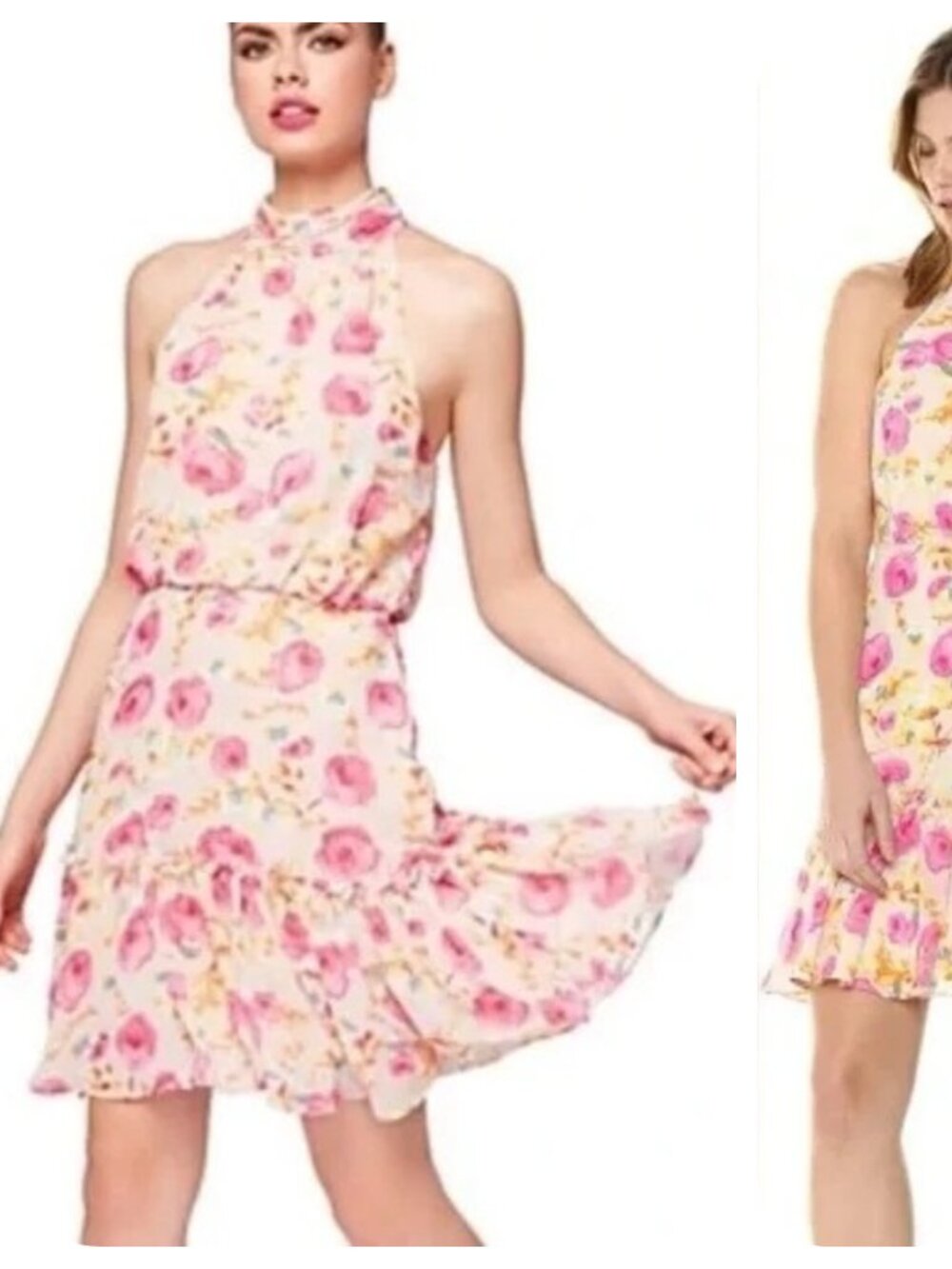 NEW Betsey Johnson Pretty in Pink Flowers Dress Size 14, ruffle mini halter neck